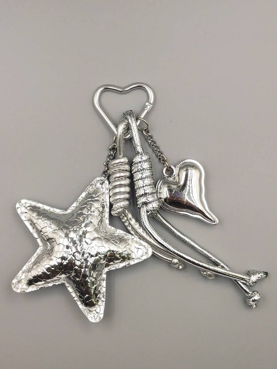 1pc Silver Star Charm Bag Accessory Keychain For Women Backpack Decor Keychain For Bag Car Accessories For Women