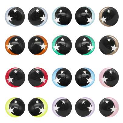 30Pcs Mixed Cartoon Bear Eyes Glass Cabochons Flat Back - Cute Animal Eyes With Stars Pattern, DIY Craft Supplies For Jewelry, Resin, Nails (6mm 8mm 10mm 12mm)