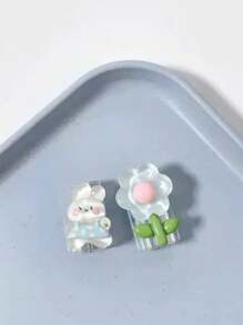 2pcs Flower Holding Rabbit Data Cable Protective Cover Cute Cartoon Sweetheart Anti-Breakage Cable Protector, Charger Protector