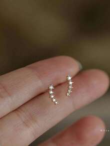 1 对优雅的 S92 纯银渐变锆石耳钉，简约日式风格珠宝配饰，浪漫礼物 - 弧度 - 查看 1