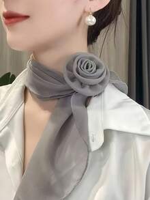1pc Rose Flower Solid Color Chiffon Scarf, New Elegant Lightweight Sheer Scarf For Women, Versatile & Skin-Friendly - Multicolor - View 2