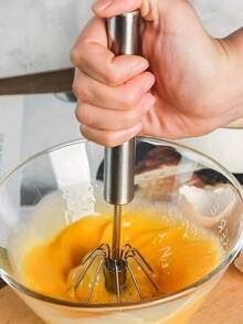 1pc Stainless Steel Semi-Automatic Egg Beater, Stainless Steel Hand Push Rotary Mixer, Egg Whisk, Cooking Utensil, Baking Tool, Practical Kitchen Tool - Multicolor - View 2