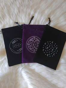 1 pieza Bolsa de almacenamiento de cartas de tarot, con patrón de pentágono, bolsa de terciopelo negro con cordón, bolsa de terciopelo para guardar cartas, bolsa de almacenamiento para vacaciones, bolsa para joyas - Multicolor - Ver 1