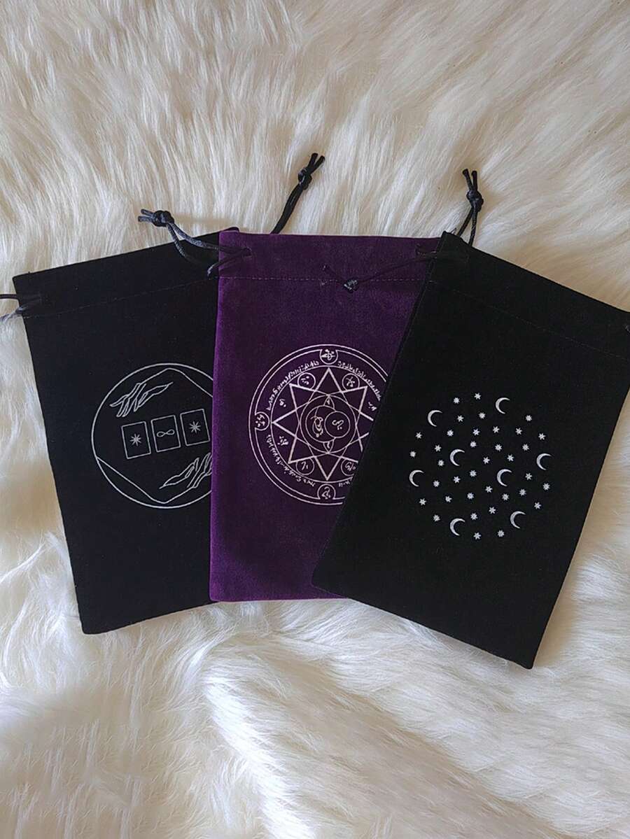 1 pieza Bolsa de almacenamiento de cartas de tarot, con patrón de pentágono, bolsa de terciopelo negro con cordón, bolsa de terciopelo para guardar cartas, bolsa de almacenamiento para vacaciones, bolsa para joyas - Multicolor - Ver 1