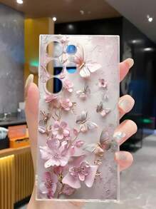 غطاء هاتف ناعم شفاف مزين بزهرة وفراشة وثيق التوافق مع هواتف سامسونج جالاكسي A04e/12/A13/A14/A34/A50/A52/A53/A54/S21/S22/S23/S24/S25/S25Ultra