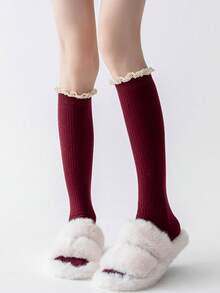 1双女士秋冬蕾丝袜，加厚保暖过膝袜 - 彩色 - 查看 17