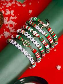 6 款圣诞手链套装 - 绿色圣诞麋鹿和红色圣诞糖果可叠戴手链，适合个人装饰、圣诞礼物、儿童礼物、生日礼物、友谊手链、节日派对礼物，充满欢乐的圣诞风格，适合女性和青少年，3 岁至成人，非常漂亮的装饰，完美的圣诞礼物 - 彩色 - 查看 4