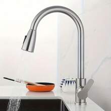 1 pieza Grifo de cocina moderno de níquel cepillado - Caño alto de una sola manija con rociador extraíble, de construcción duradera de acero inoxidable, de grado comercial, compatible con autocaravana, fácil instalación, bajo caudal y resistente a la corrosión - Multicolor - Ver 17