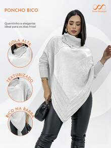 Swisz Women's Winter Poncho Knit Long Sleeve V-Neck Sweater With Scarf - 查看 4