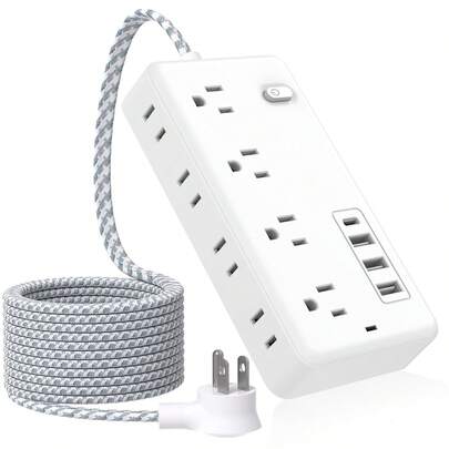 [Surge Protector Power Strip] 12-In-1 Compact Power Strip, Flat Plug Surge Protector, 8 AC Outlets, 3 USB -A , 1USB C, Extension Cable,Multiple Usb Ports Outlet Extension Cord 5FT Long Extension Cord , Suitable For Home, Office And Travel
