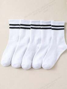 6 Pairs Black Versatile Sports & Casual Socks For Men And Women, Soft, Skin-Friendly, Comfortable, Breathable, Odor-Resistant For School And Daily Wear - Black - View 3