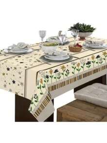 Rustic Oxford Luxury Linen Tablecloth 4/6/8 Seats Various Prints - Tulip Bee - View 1