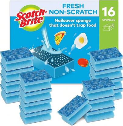 Scotch-Brite Classic Heavy Duty Scrub Sponge, 16 Pieces - Durable Scourer That Easily Removes Grease & Burnt-On Food