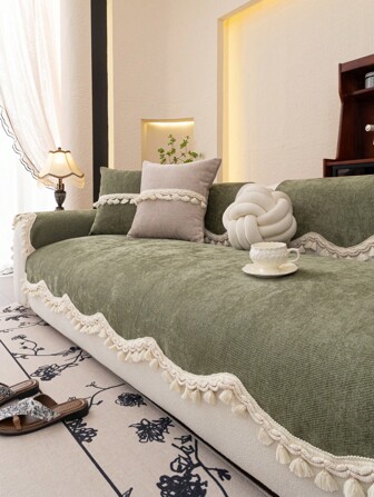 غطاء وسادة أريكة بطراز أوروبي مزخرف بالدانتيل الأزهار، غطاء أريكة فاخر بتصميم بسيط، مضاد للانزلاق والغبار والخدش، ديكوري مناسب لغرفة النوم وغرفة المعيشة والمكتب، مناسب لجميع الفصول