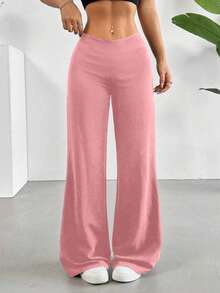 Versatile And Casual Solid-Color Wide-Leg Pants - Rosa - View 5