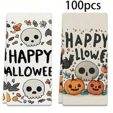Un set de 2 toallas con temas de Halloween con patrones impresos de fantasmas y gatos negros, decorados con cuadrículas, lavables a máquina, resistentes al calor, absorbentes y reutilizables. Es un regalo ideal para la decoración de la habitación, toallas de cocina y baño, decoración de fiestas y decoración del hogar.