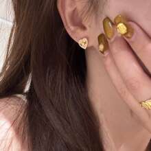 1 pieza Pendientes de botón con forma de corazón de textura radiante de lujo de cobre con circonita cúbica sintética, adecuado para regalo, fiesta, vacaciones, casual, banquete, diario, uso en días festivos, peso total: 2.6g