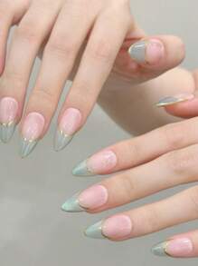 10Pcs Middle Almond Handmade Press On Nails For Party And Daily , Light Green Nails,Matcha Color Nails, Shiny,Easy To Wear 10 Pcs Y2K Handmade Press On Nails,Summer Style,Suitable For Girls And Women Festivals Parties And Daily Wear Nail Supplies Nails