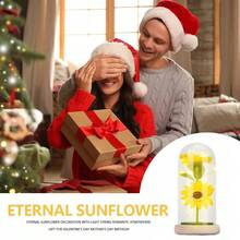 1pc Yellow Eternal Sunflower Glass Shade Lamp, Simulated Sunflower, Artificial Decorations, Home Decorative Ornaments