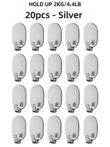 5 cái/10 cái/20 cái Móc màu trắng, đen, bạc, keo dính chắc, không đục lỗ, cửa nhà bếp và phòng tắm, móc gắn tường, không để lại dấu vết, móc dính, móc chịu lực - Nhiều màu - Xem 15