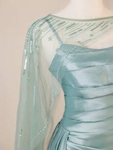 Fall Glamorous Elegant Spaghetti Strap Formal Evening Prom Wedding Guest Gown, With Draped Side,For Graduation, Dinner - Baby Blue - View 6