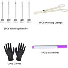Body Piercing Kit For Women Men,5Pcs 12G 14G 16G 18G 20G Ear Piercing Needles 1pc Piercing Clamps Forceps 2Pcs Gloves 1pc Marker Pen For Piercing Tool
