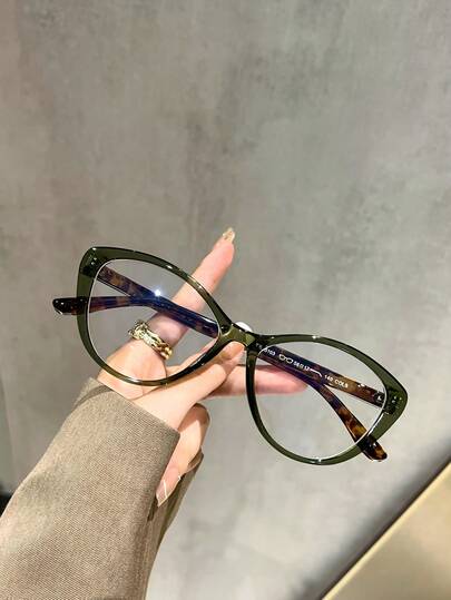 1 Pair Transparent Green Cat Eye Clear Glasses, TPR Material, Spring 2025 Collection
