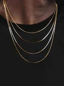1pc European & American Style Twisted Stainless Steel Necklace, Suitable For Men And Women Daily Wear - Gold - View 3