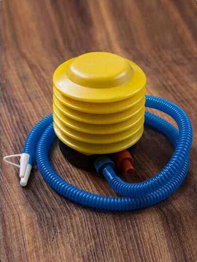 1pc Portable Manual Foot Pump - Foldable Bicycle, Ball Inflator - Transparent Yellow With Blue Hose And Red Valve - Outdoor Camping, Sports Accessories, Portable Air Pump For Inflatable Toys And Sports Equipment