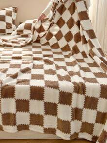 1 件棕色格子图案柔软舒适毛毯，适用于家居装饰、床、沙发、办公室、房间、宿舍，可机洗 - 棕色 - 查看 5