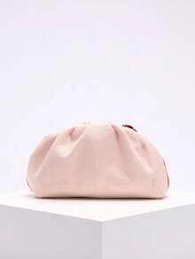 1pc Colorful PVC Sequin Flower Pattern Pink Linen Base Mesh Embroidery Ruffle Cloud Clutch Bag, Shiny Elegant Evening Bag For Casual, Holiday, Party Use (Flower Sequin Pattern Randomly Sent) - Pink - View 4