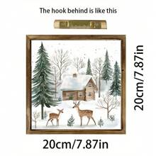 1 pieza Cuadro de madera con diseño de reno de 20x20cm - Letrero rústico de granja navideña, decoración nórdica hecha a mano para sala de estar y dormitorio, regalo de estilo cabaña acogedora para ella, decoración del hogar, decoraciones navideñas, decoración de habitación de invierno