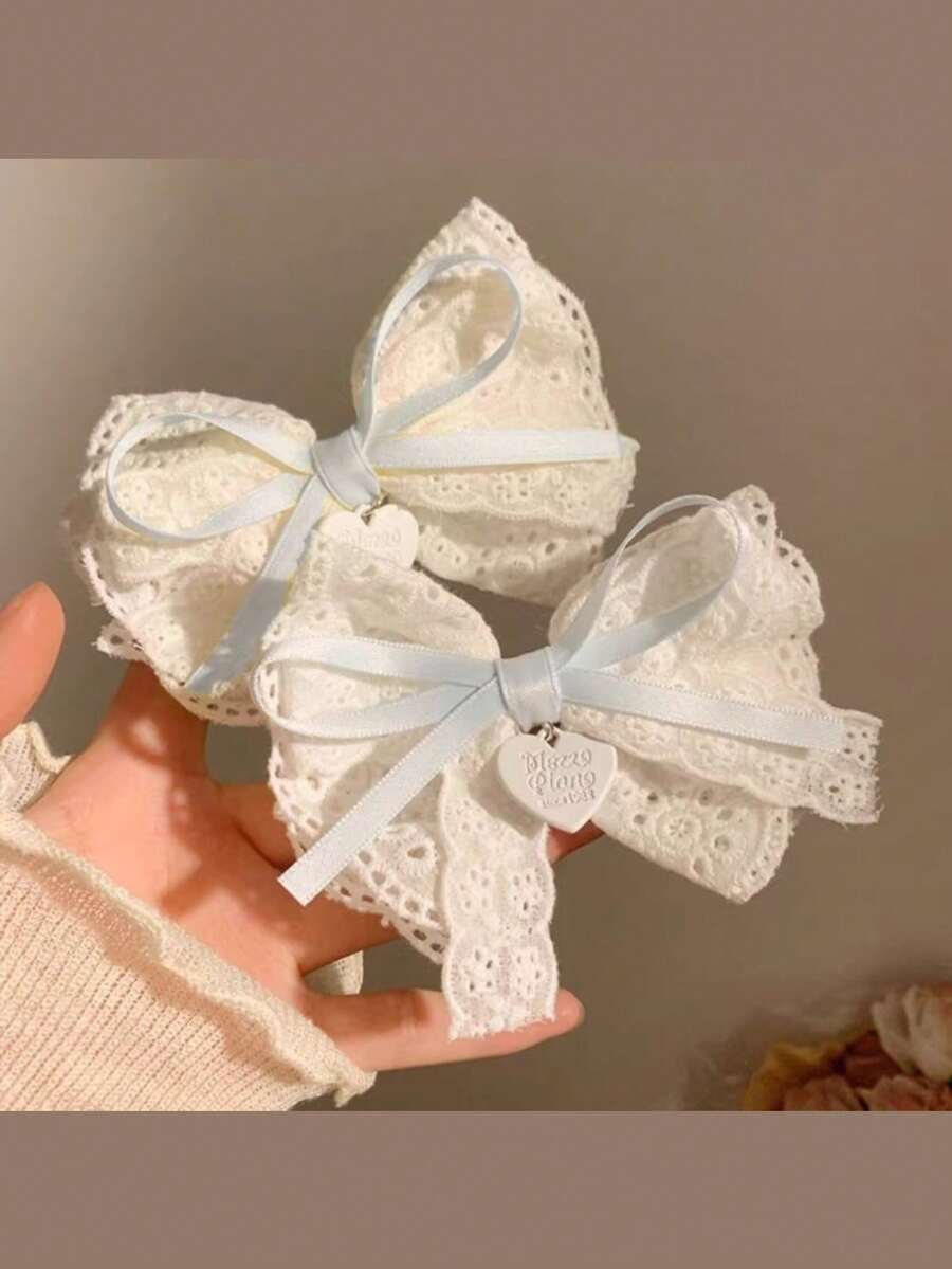 1件/2件/4件套白色茶蕾丝白色蝴蝶结发夹,洛丽塔侧夹鳄鱼夹,女士爪夹,发爪,发夹,发卡,可爱配饰,头部配饰,发卡 - 粉色 - 查看 1