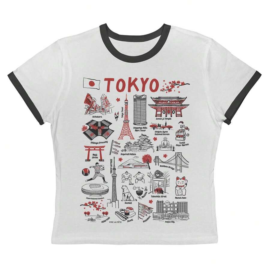 Impressions Tokyo City Travel Lover Graphic Cotton Ladies Retro Vintage Ranger Baby Tee - White - View 1