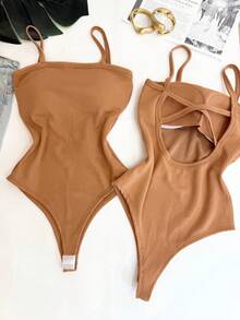 Women's Bodysuit With Braided Straps, Anarruga Fashion Blogger - Beige - View 1
