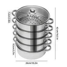 HOHOBLA Steamer, 26cm/10.23in 5-Tier Stainless Steel Steam Cooker With Glass Lid And Handle Stackable Multipurpose Steam Pot Set For Home Restaurant All Hobs (1 X Bottom Pot 4 X Steaming Grids) - Silver - View 12