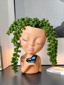 1pc Succulent Flower Pot With Cute Doll Pattern And Resin Flower Pot With Drainage Holes, Creative Decoration, Suitable For Men's And Women's Gifts, Office And Garden Decoration. Home Decor Vase Room Decor Flower Vase Glass Vase