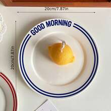 Đĩa gốm sứ họa tiết sọc đỏ "Chào buổi sáng" phong cách Bắc Âu - Đĩa gốm sứ trắng tròn dùng được mọi mùa, thích hợp đựng salad, bít tết, món tráng miệng, bữa sáng và sử dụng hàng ngày | Bộ đồ ăn ngày lễ - Nhiều màu - Xem 12