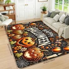 1 buc. Covoraș de intrare cu imprimeu de dovleac pentru decor de casă de Halloween, moale, antiderapant, absorbant, lavabil, pentru bucătărie, covor pentru atmosferă de sărbătoare, covor dreptunghiular cu fire scurte pentru intrarea în camera de zi, dormitor, bucătărie, spălătorie, baie