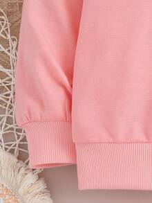 Young Girl Cartoon Print Crew Neck Sweatshirt And Leggings Set - Pink - View 5