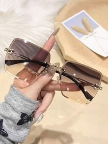 1pc/2pcs European And American Style Square Frame Women's Fashion Glasses, Summer Accessory, Hair Accessory, Versatile, Great Value - Gold Frame Double Gray Film - View 8