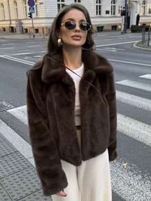 Women's Fashionable Metal Trim Fuzzy Tassel Glitter Long Sleeve Crew Neck Jacket