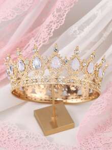 1 Peça Coroa Nupcial Elegante de Luxo, Estilo Barroco, Coroa Redonda com Pingente de Borla de Strass de Vidro, Acessório de Cabelo para Casamento Feminino, Presente para Noiva e Dama de Honra - Coroa de Cabelo Encantadora, Acessório Essencial para Fantasia de Halloween e Celebração de Feriados/Aniversário