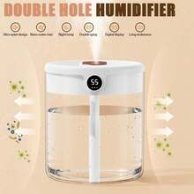 1pc White Humidifier. Equipped With A 2-Liter Large-Capacity Water Tank. Equipped With Three Modes: Double-Hole Continuous Spray Mode, Single-Hole Intermittent Spray Mode And Double-Hole Intermittent Spray Mode. Moisturizes Dry Skin And Relieves Dry Eye Fatigue. - White - View 6