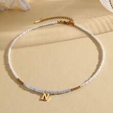 Magic Fish 1 件树脂仿珍珠简约 26 个字母吊坠项链，可定制情侣、朋友、同学的名字