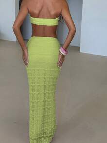 Women Summer Outfits Cute Shells Crop Bandeau Tops And Elastic Tie Front Skirt Set For Streetwear Aesthetic Clothes - màu xanh lá - Xem 5