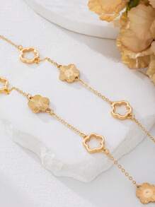 1 件优雅金色幸运四叶草吊坠项链，适合毛衣链和日常佩戴