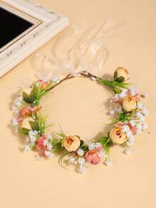 1 chiếc vương miện hoa hồng giả cho bé gái, kiểu Mori, hoa nhỏ giả, băng đô cài tóc bằng chiffon đính sao có thể điều chỉnh, phụ kiện tóc phù hợp cho kỳ nghỉ và chụp ảnh. - Nhiều màu - Xem 12