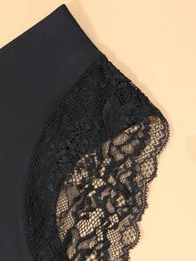 3条装女士黑色蕾丝拼接三角裤 - 黑色 - 查看 7