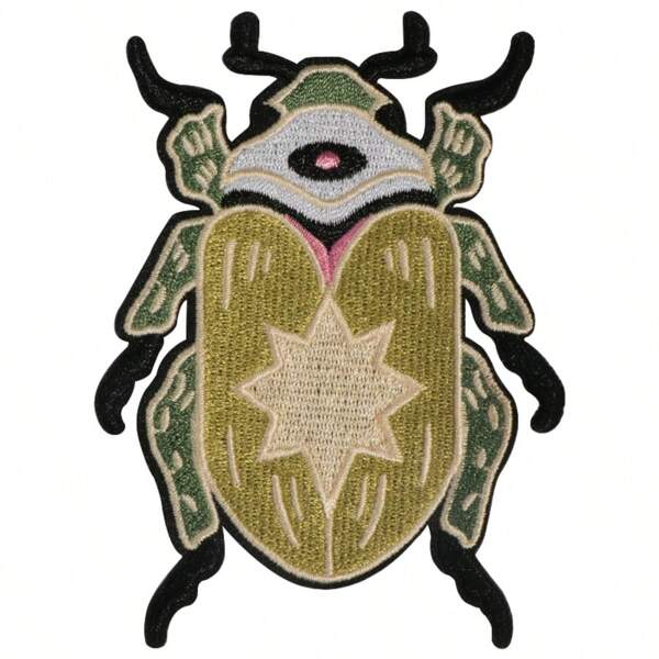 1 Stück goldfarbener Käfer bestickter Aufnäher, DIY Kleidungsaufkleber, zum Aufbügeln/Aufnähen, geeignet für Jacken, T-Shirts, Taschen, Hüte, kreative Kleidungsdekoration, Tierbadge Aufnäher